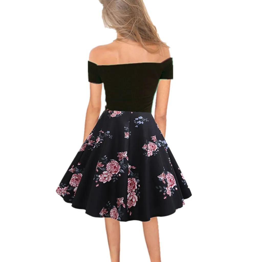 Летнее вечернее платье женское винтажное платье с цветочным принтом и открытыми плечами женская одежда вечерние платья