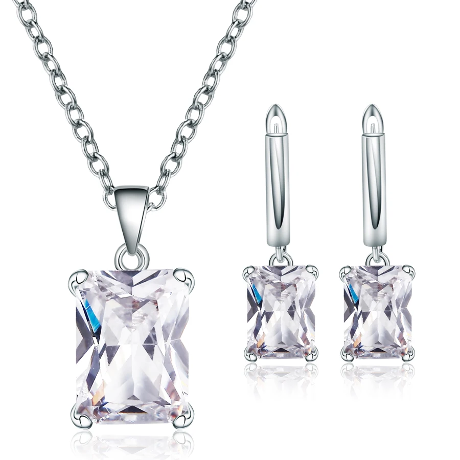 

New Summer Arrival Square Oval Silver Color Jewelry Sets For Women Fashion Exquisite Necklace Pendant Earring Jewelry Love Gifts