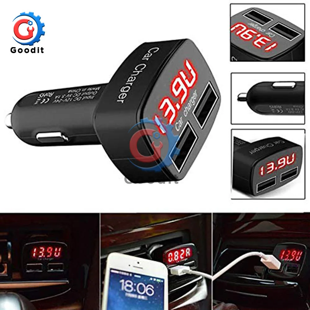 4 в 1 автомобиль Зарядное устройство быстрой двойной автомобильное usb-устройство для зарядки телефона Напряжение метр 3.1A монитор USB светодиодный Напряжение Ампер внутренний Температура Дисплей - Цвет: Красный