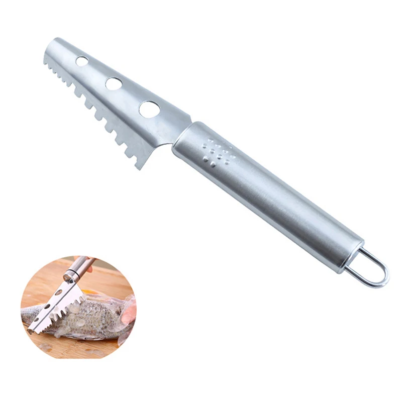 1pc Stainless Steel Cleaning Fish Scale Knife Fish Skin Scraper Peeler Remover Scaler Brush Seafood Kitchen Gadgets Tools
