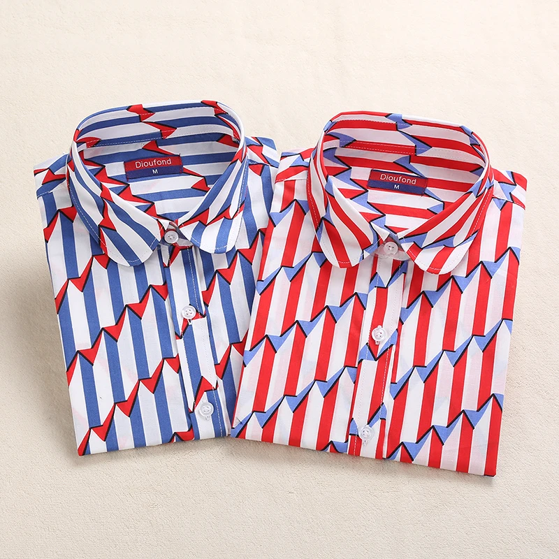 Brand New Red Rose Blouse Floral Print Tops Long Sleeve Shirts Women Cotton Blouses 2018 Summer Blusas Femininas Large Size 5XL