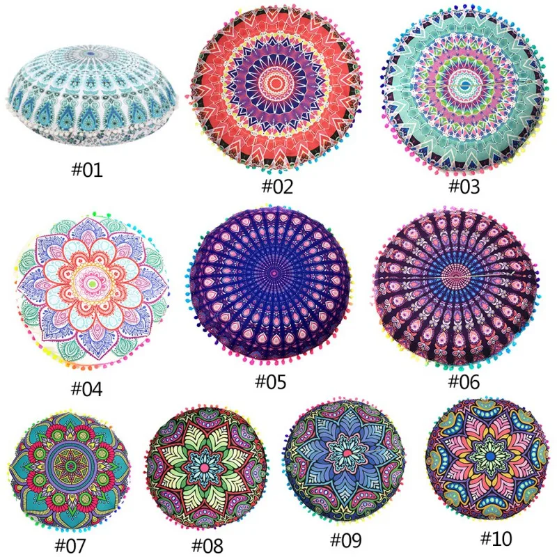 43*43CM Colorful Round Indian Mandala Floor Printed Pillows Cushions Pillows Case Textile Bohemian Pillow