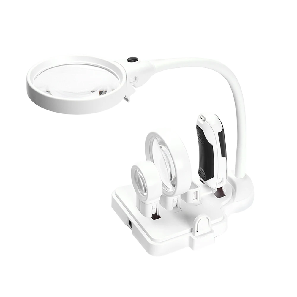 

3 Lens Desktop Multi-functional Welding Magnifier 2.5X 5X 16X Table Lamp Loupe Soldering Repair Magnifying Tool with 6 LED Light