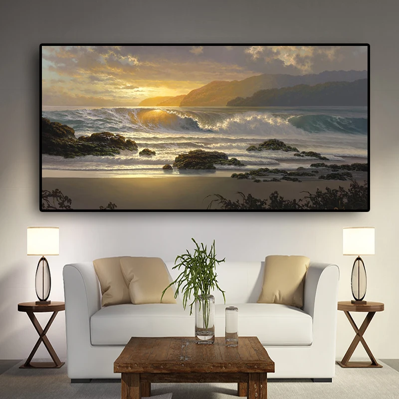 Закат пляж пейзаж стены Искусство Холст скандинавские плакаты и принты морская волна морской пейзаж Современная Настенная картина для гостиной