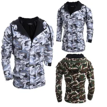

2018 New Fashion Men Winter Warm Camouflage Hooded Parkas Overcoat Slim Long Coat Jacket Outwear