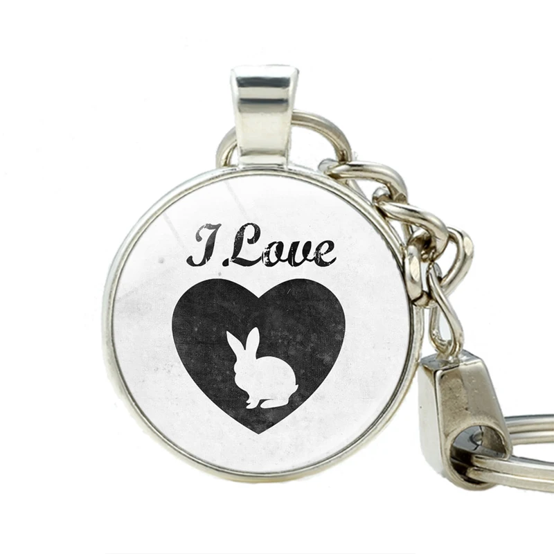 

New Bunny Rabbit keychain Print Jewelry Animal Pendant keychains Girls Glass Cabochon Key Holder