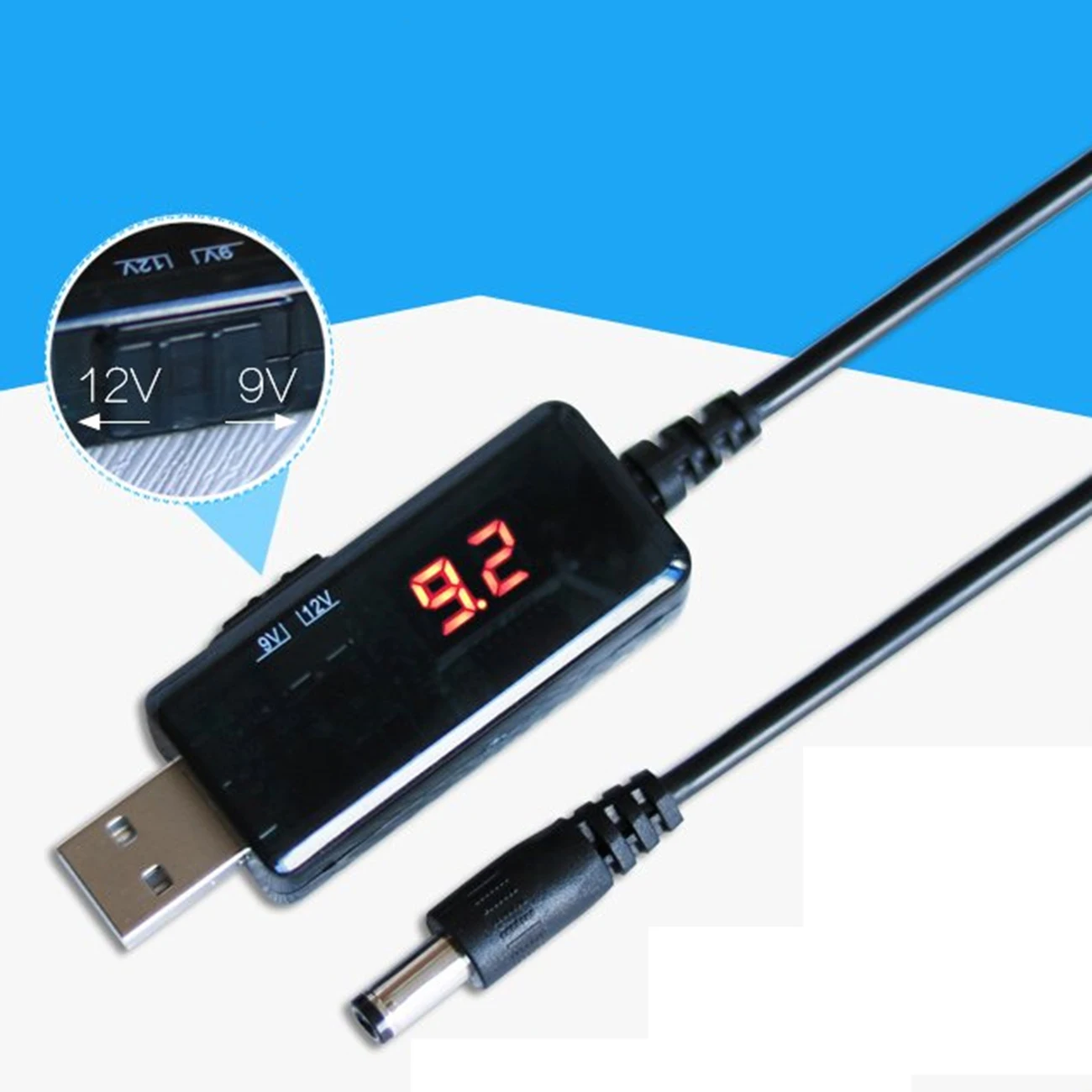 Semoic USB Boost Cable 5V Intensifier à 9V 12V DC Tension Convertisseur Transformateur de Tension 1A élévateur Régulateur de Puissance DC avec Interrupteur Et Affichage LED de Voltmètre 