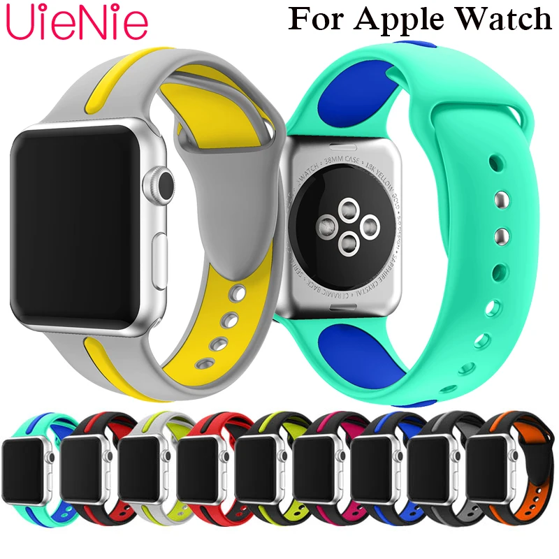 

Double color apple silicone strap For Apple Watch 40mm 44mm 38mm 42mm smart watch band for Apple Watch series 4 3 2 1 iWatch