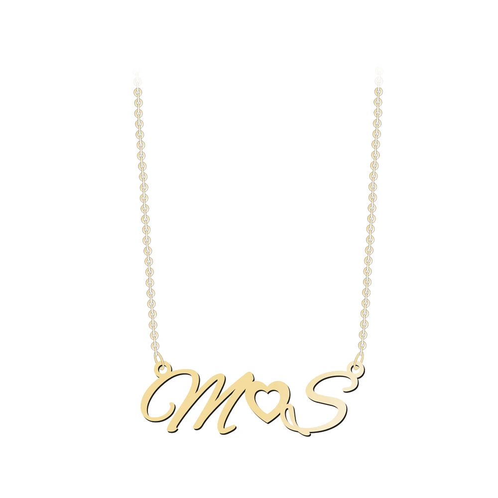 Lateefah Custom Women & Men Rose Gold Personality Name Necklace Nameplate Heart Initials Letter Couples Jewelry
