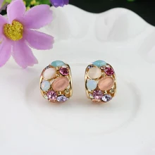 1 Pair Sale Cat's Eye Crystal Hollow Out Earrings For Women Brincos Stud Earring Fashion Jewelry pair of chic rhinestone hollow out eyes pendant earrings for women