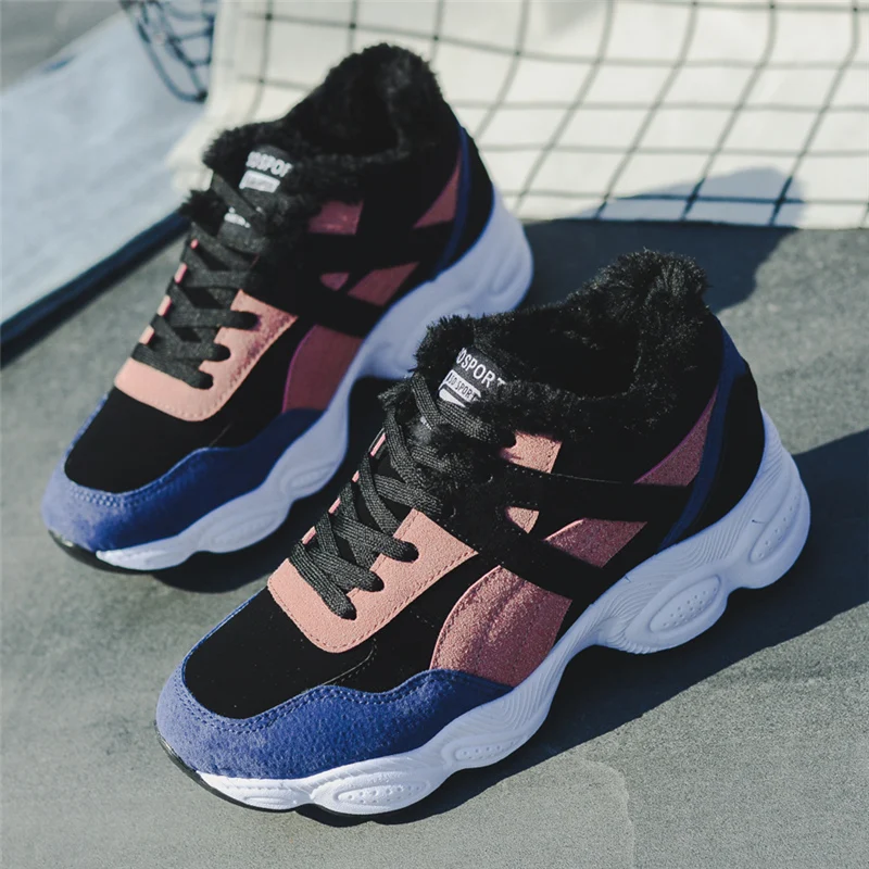 

2018 winter Keep warm women arrival sneakers Round Toe Female Flats Outdoor Plus velvet jogging Shoes Comfortable running Shoes