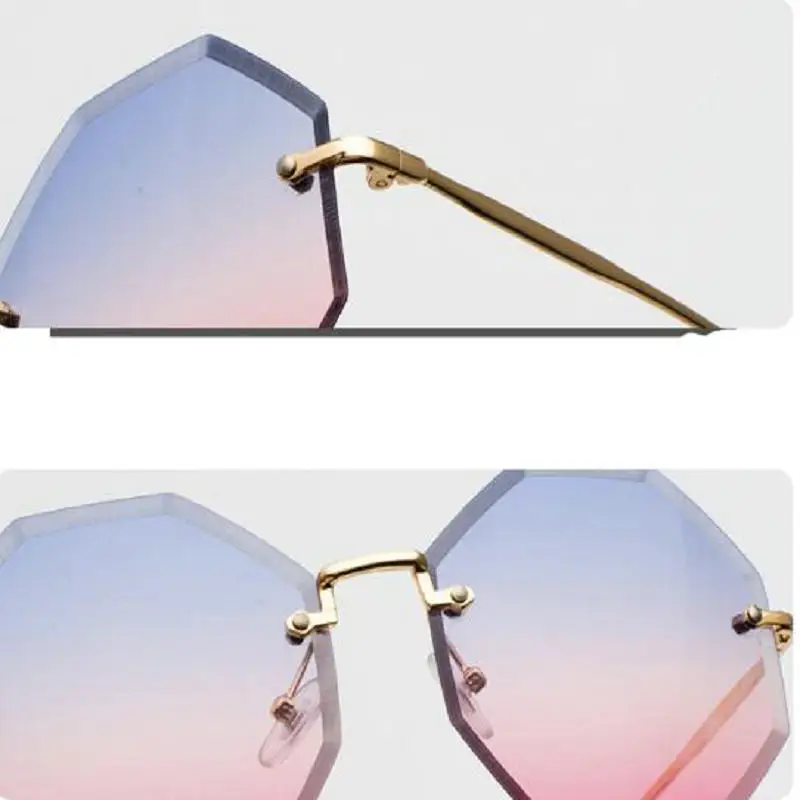 KAPELUS New Women Unique Octagon Sunglasses Fashion Rimless UV400 Male Sun glasses Mirror Female Driving Glasses Box