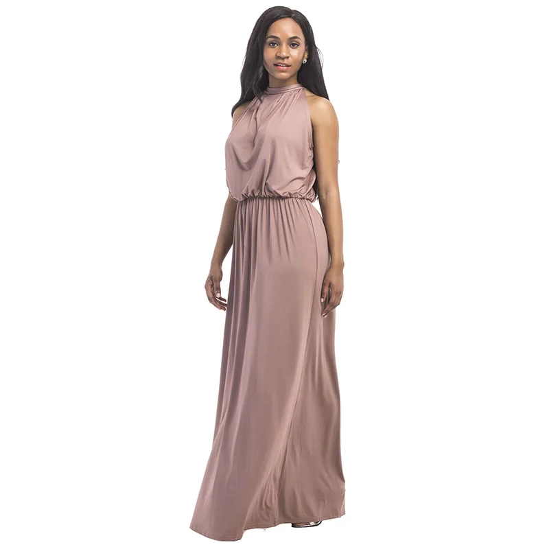 Kostlich Loose Casual Plus Size Ladies Dreses Elastic Waist Back Bow Tie Sexy Women Long Dress O-Neck Sleeveless Summer Dress (5)