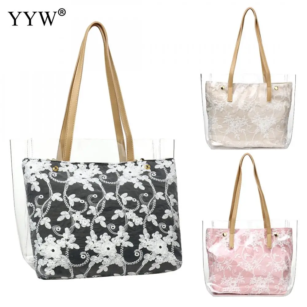 

Waterprof Clear Tote Beach Open Shoulder Crossbody Bag Large Capacity Transparent Shopping Handbag Totes Bags For Women 2019