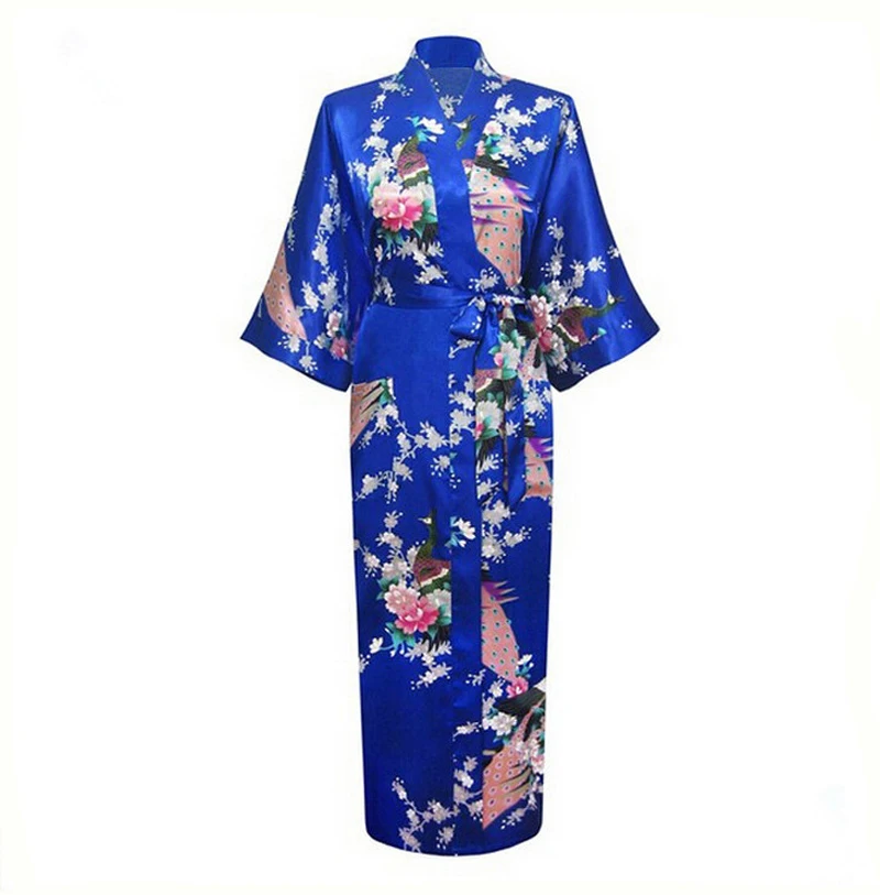 Bleu Plus La Taille XXXL Chinois Femmes Satin Robe Robe Japonais Geisha