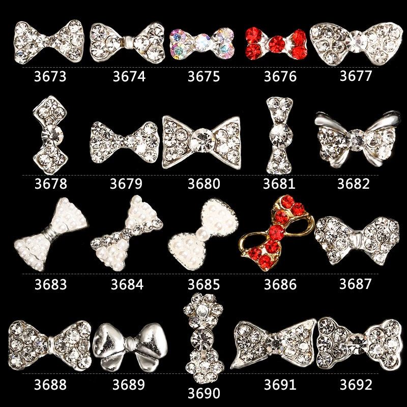 Acessórios de Jóias do Unha Mafaunhas Liga Unhas Arte Decoração Arco Design Strass Adesivos Gravata Borboleta Coleção 3673-3692 3d