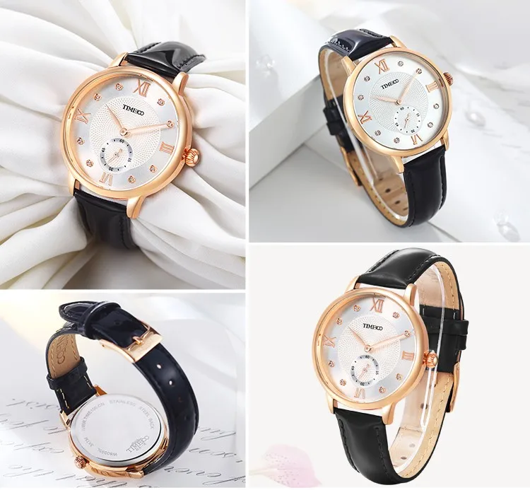 Time100 Модные Винтажные сверкающие кожаные кварцевые женские часы для дам с небольшим циферблатом секундные и римские цифры