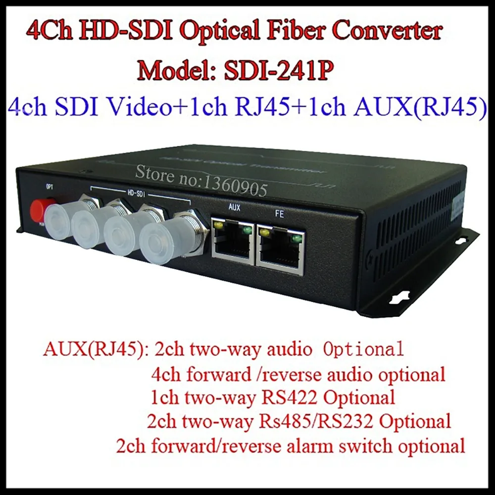 4CH HD-SDI Многофункциональный оптический media converter-аудио/видео/Ethernet RJ45/RS485 данных/сигнал тревоги по одной волокно 20 км одиночный режим