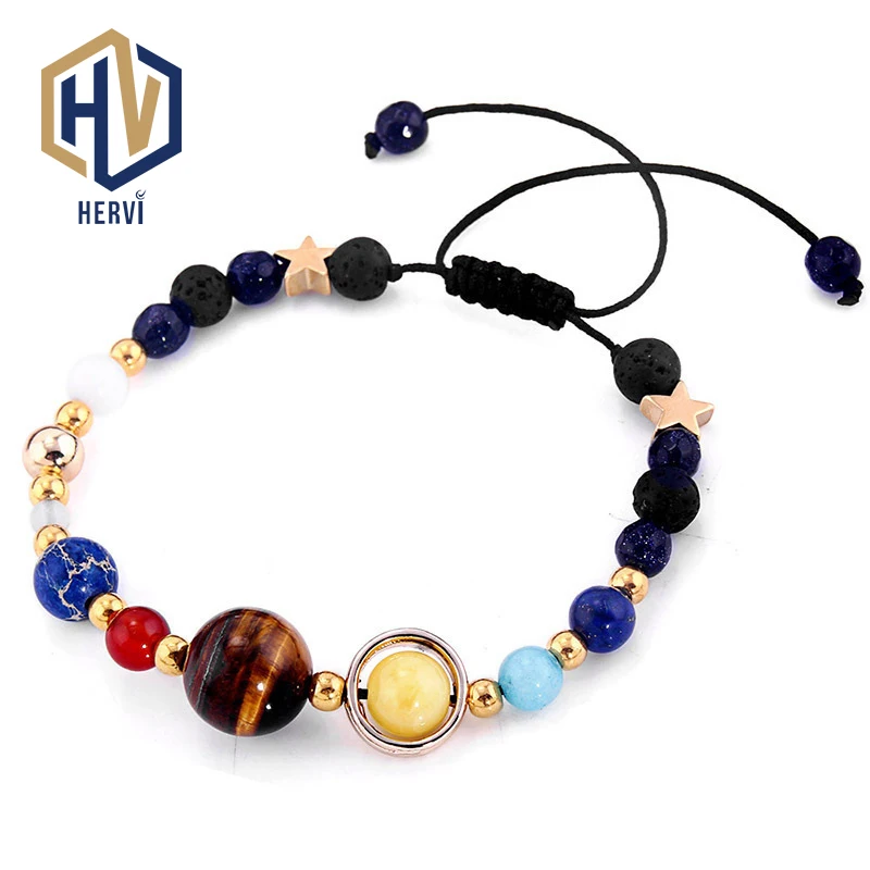 

Drop Shipping Universe Galaxy the Eight Planets Solar System Natural Stone Beads Bracelet Bangle for Women Men SL54-5-07