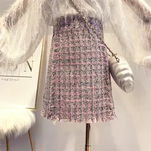 Gowyimmes осенне-зимняя женская винтажная прямая клетчатая короткая юбка с кисточками Женская шерстяная мини-юбка с высокой талией Femininas PD187