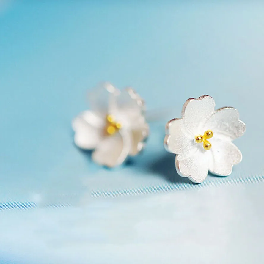 Модные Элегантные 925 пробы серебряные серьги-гвоздики с цветком сакуры для женщин серьги с цветком сакуры VES6026