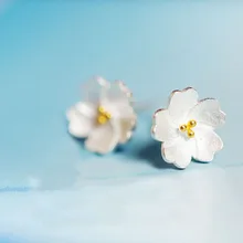Модные Элегантные 925 пробы серебряные серьги-гвоздики с цветком сакуры для женщин серьги с цветком сакуры VES6026
