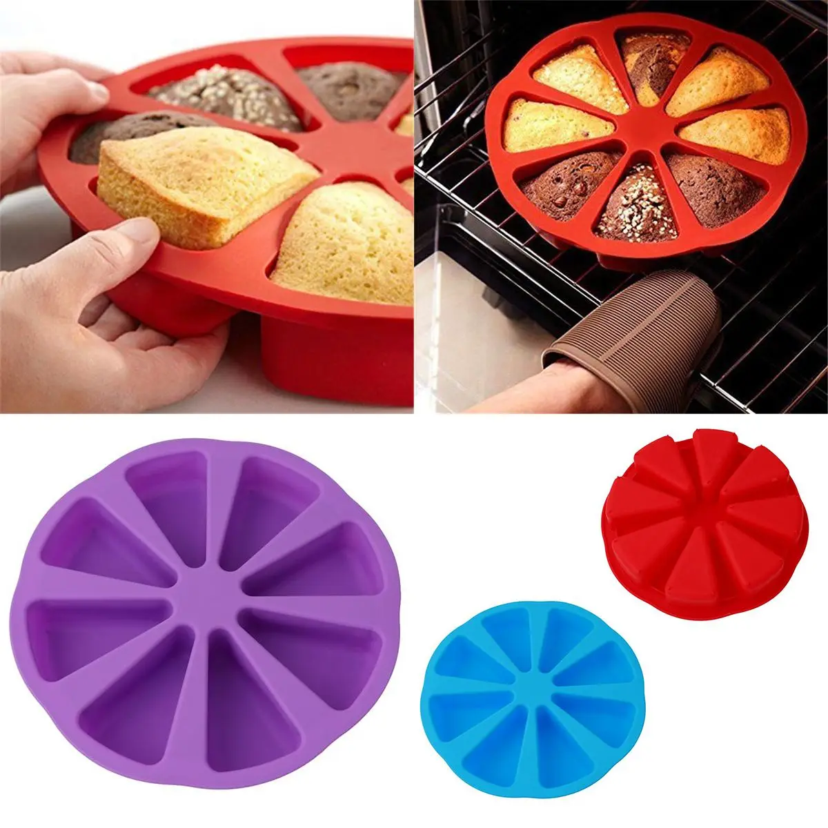 JX-LCLYL Silicone 8 Cavity Portion Cake Mold Slices Pastry Pizza Pan Tray Mould