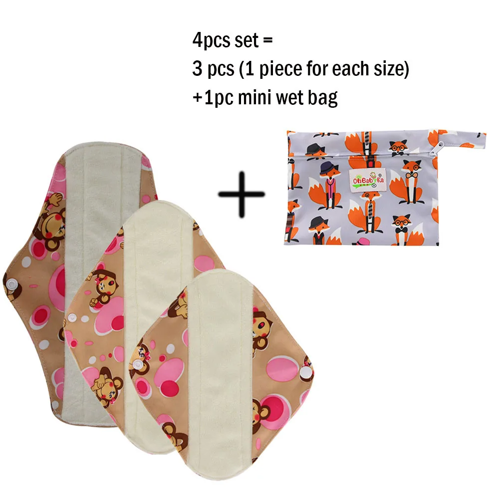 

Ohbabyka Women Feminine Hygiene Menstrual Pads Washable Bamboo Fiber Pads Reusable Panty Liners Health Care Products 4Pcs/set