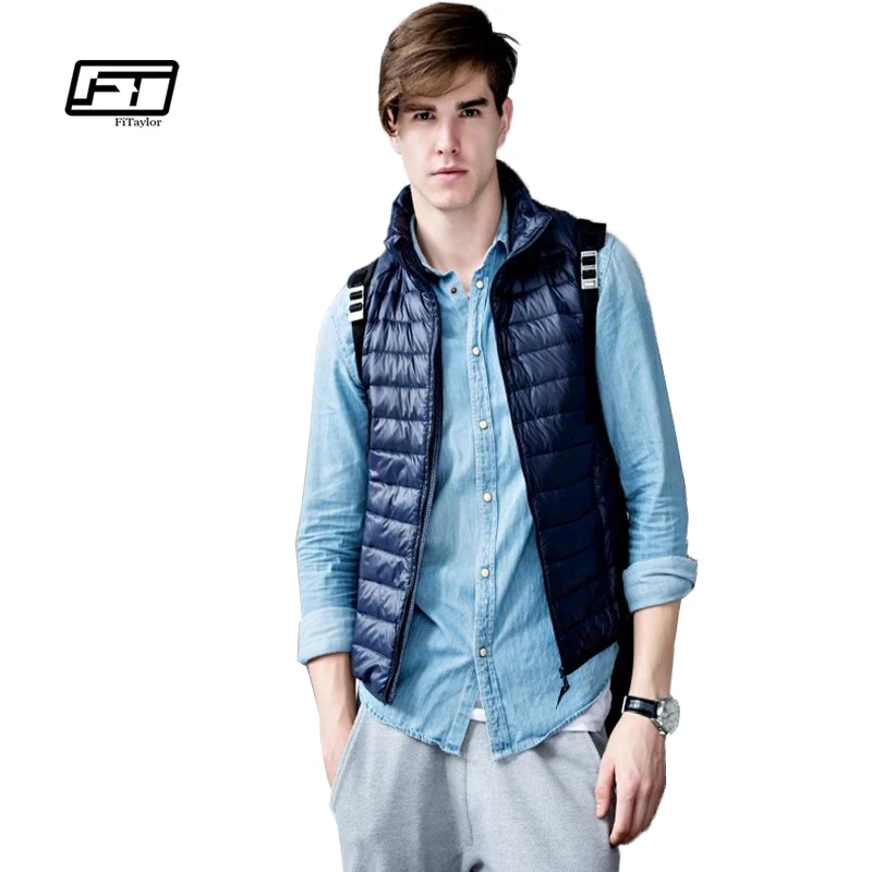 

Fitaylor New Spring Autumn Male Ultra Thin Vest Casual Duck Down Coat Vest Plus Size 3xl Slim Design Men Thermal Vest Men Jacket
