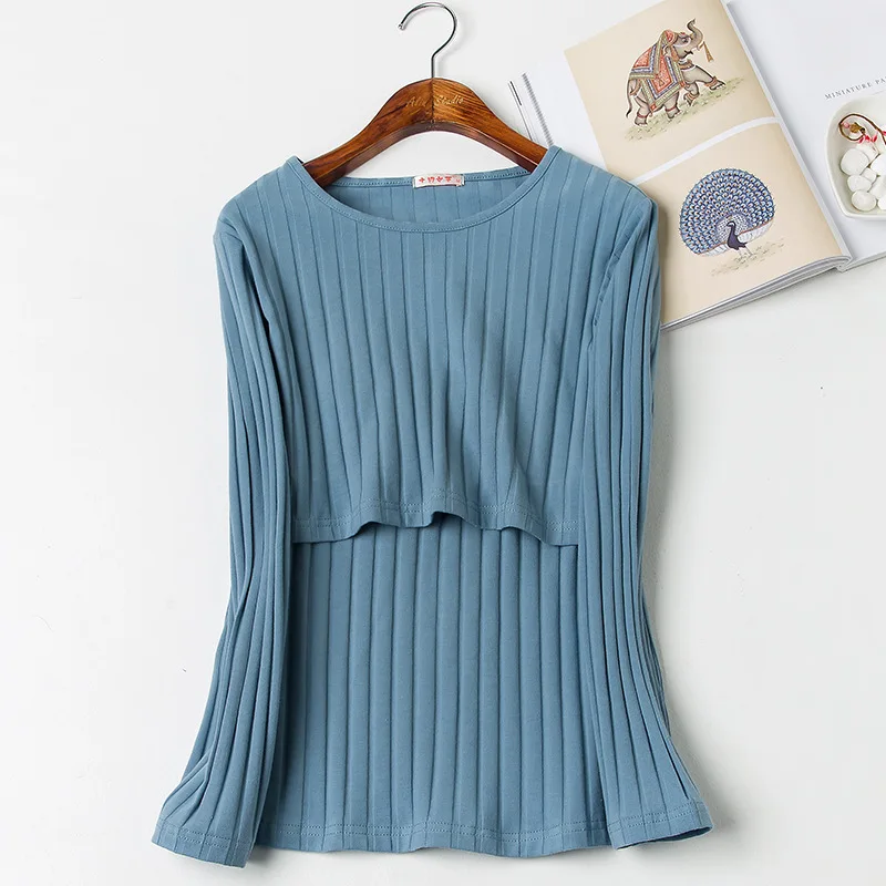 Весенне-осенняя одежда Одежда для беременных женщин кормящих джемпер Плюс Размер мама нижней футболки Y786 - Цвет: Небесно-голубой