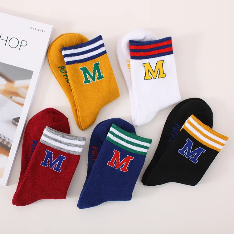 

Fashion women's letter socks letter M cotton CREW vintage socks women letter pattern japanese socks female skarpetki vintage
