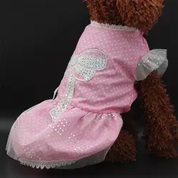 Новый стиль пайетки собака платье бисера Лук горошек одежда для собак летние платья собака одежда для маленьких собак Поморское чихуахуа