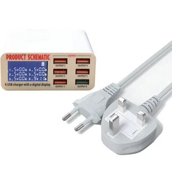

Quick Charge Qc 3.0 6 USB Port Adapter Digital LED Display Fast Charging for Mobile Phone Tablets EU Plug