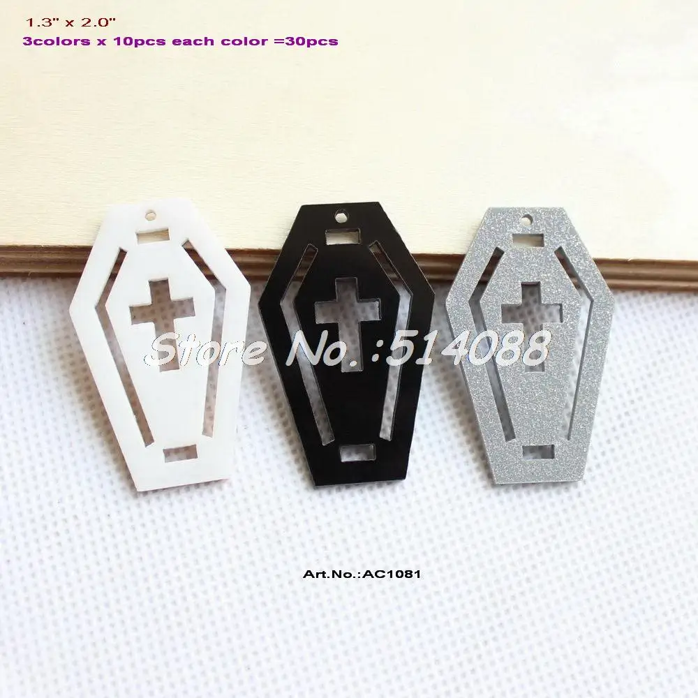 

(4pcs each) 50mm Acrylic Grave Cross Earrings Black White Silver Assort Colors Halloween Party Cutout 2"- AC1081