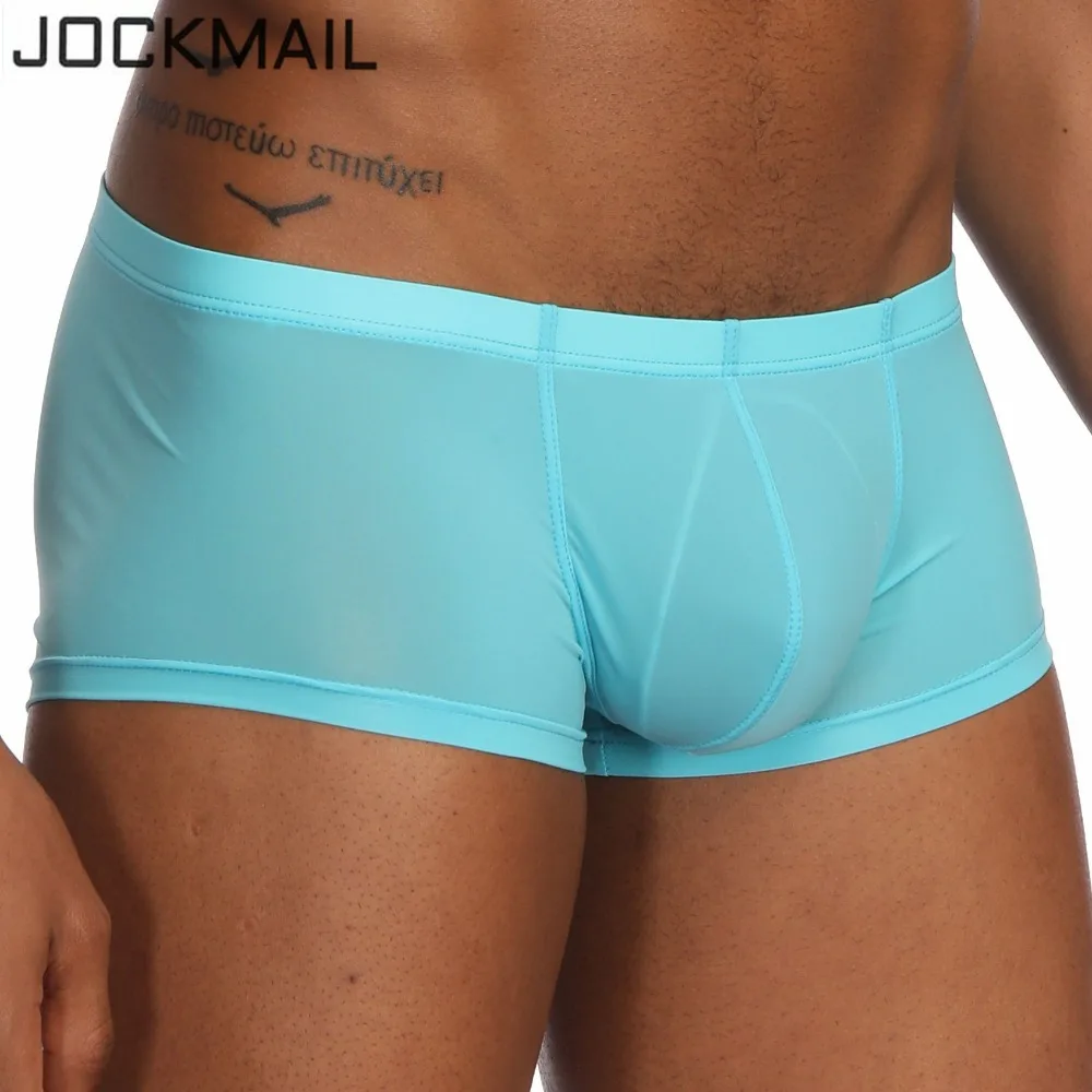 

Jockmail Sexy men underwear Boxer shorts Ice silk u convex Pouch male men's underpants cueca boxer homme slips Gay underwear