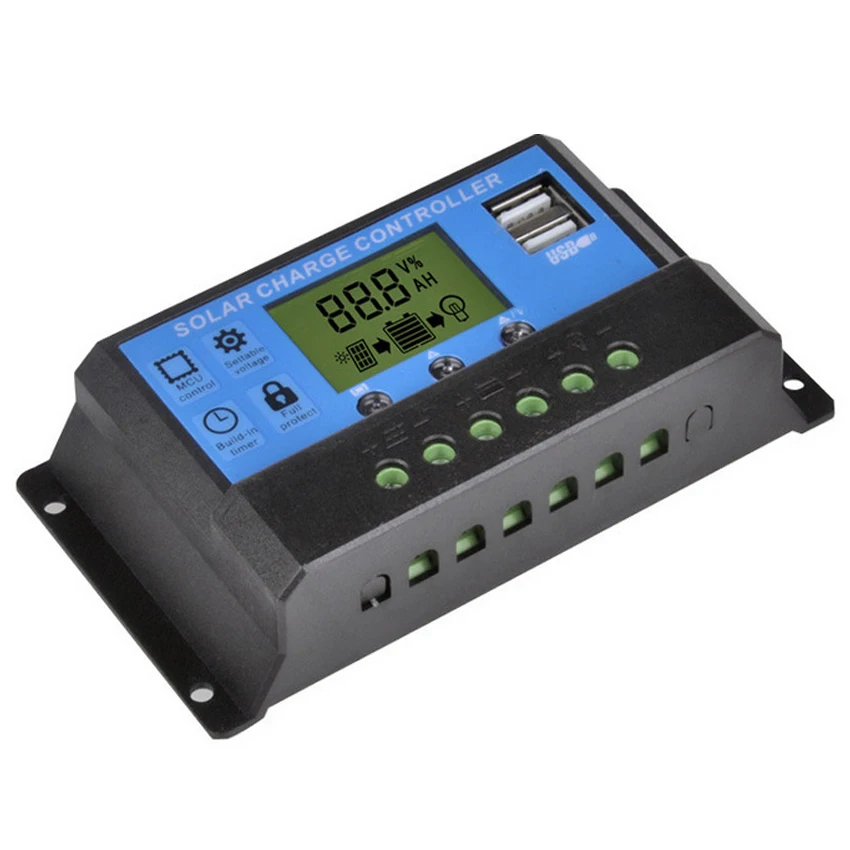

12/24V 10A 20A 30A Auto Solar Charge Controller LCD Solar Collector Regulator with Dual USB Battery Charging Controller