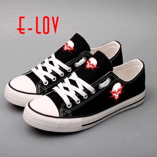e lov halloween skull shoes for women party horror punk flat canvas shoes skull casual