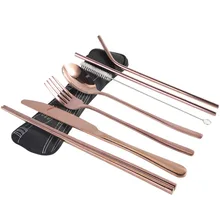 7 шт/лот 304 столовые приборы из нержавеющей стали портативный кухонный инструмент набор для путешествий столовые приборы с тканевой сумкой