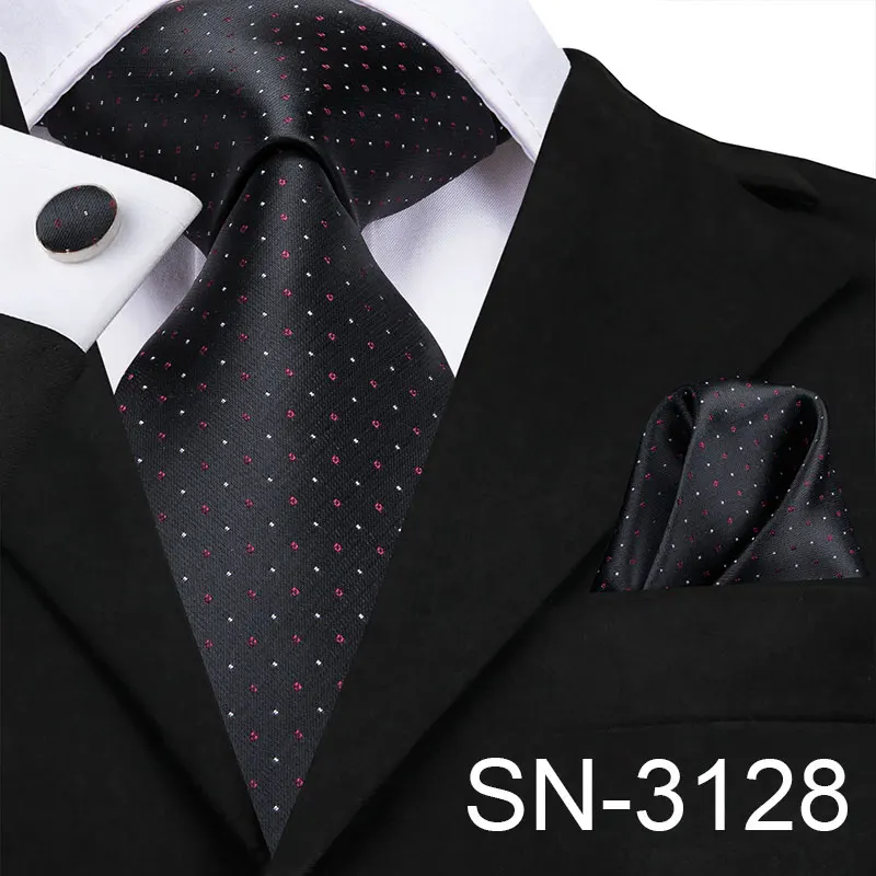 Hi-Tie мужской галстук шелковый галстук 8,5 см Широкий модный клетчатый галстук для мужчин бизнес Свадебный светильник синий галстук носовой платок запонки набор - Цвет: SN-3132