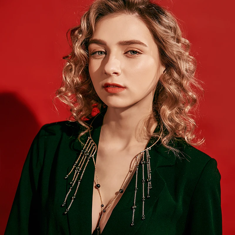 kiss me Trendy Gray Beads Long Tassel Choker Necklace 5 xl01580b (2)