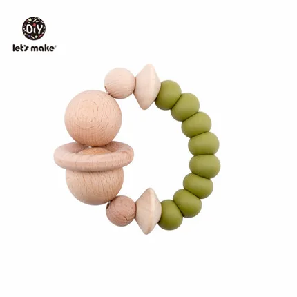 Let's Make 1pc Baby Rattles Wooden Teething Toys Nursing Accessories Gift Silicone Beads Bracelet Baby Bpa Free Silicone Teether - Цвет: Green