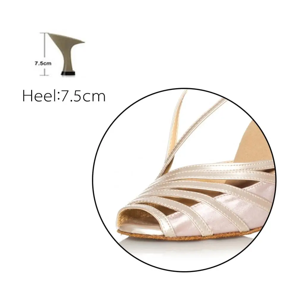 Beige 7.5CM HROYL/новые женские туфли для латинских танцев для девушек; женские Бальные Танцевальные Туфли на каблуке Танго; 10/8, 5/7, 5, 6 см; - Цвет: Beige 7.5CM