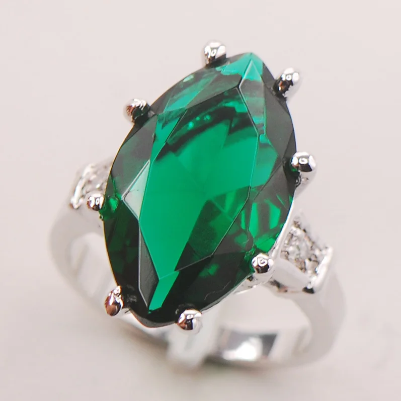 Simulated Emerald Women 925 Sterling Silver Ring F735 Size 6 7 8 9 10