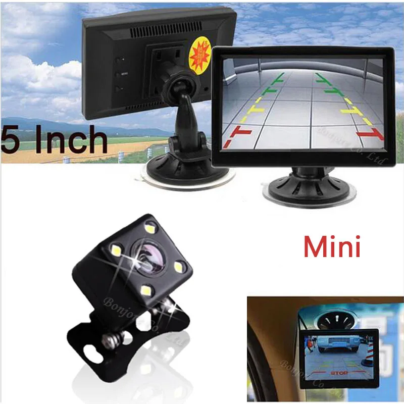 

5"Colorful TFT 16:9 LCD Car Parking Monitor with CCD LED Lights Rear view camera Auto Parking Cam Reversing Guideline Assistance