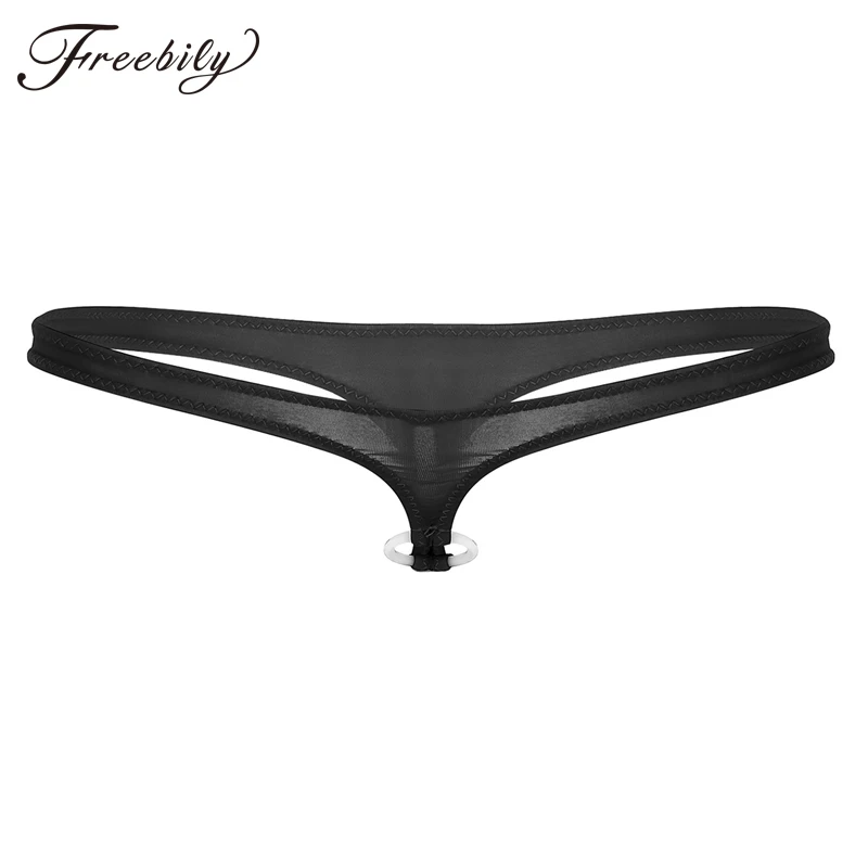 

Sexy Mens Swimsuit Low Rise T-Back And Open Crotch Design Jockstrap Stretchy Bikini G-string Thong Briefs Underwear with O-ring