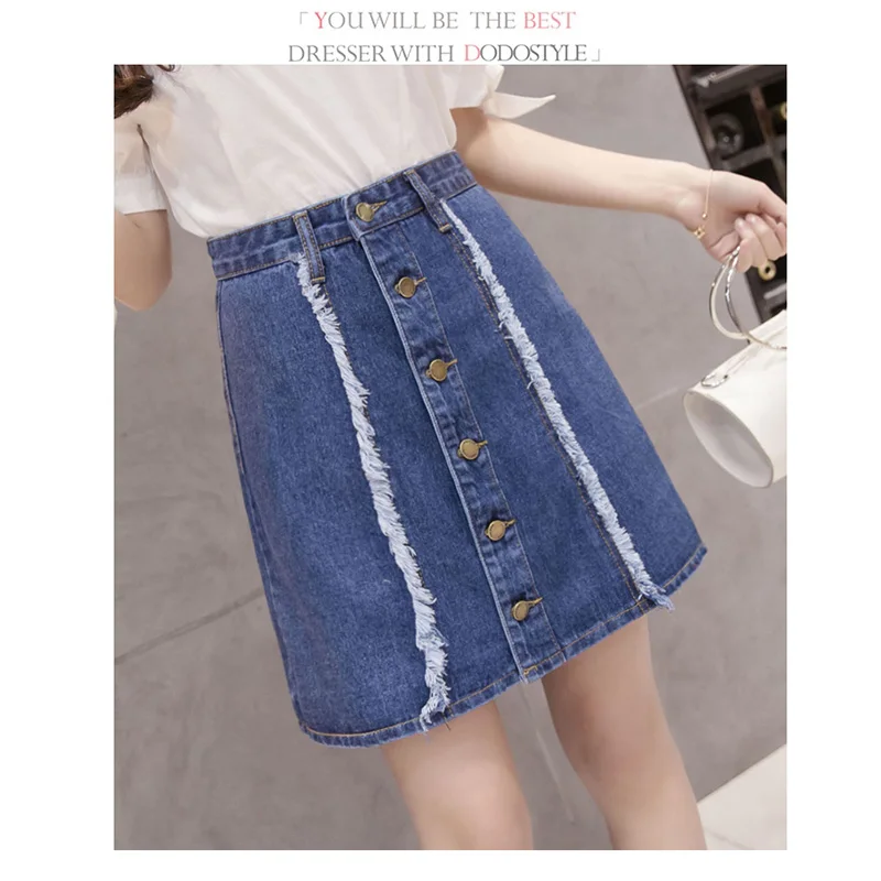 Women's Embroidered Short Denim Skirt with Raw-edge Hem Women Front Button Closure PP-139 | Женская одежда