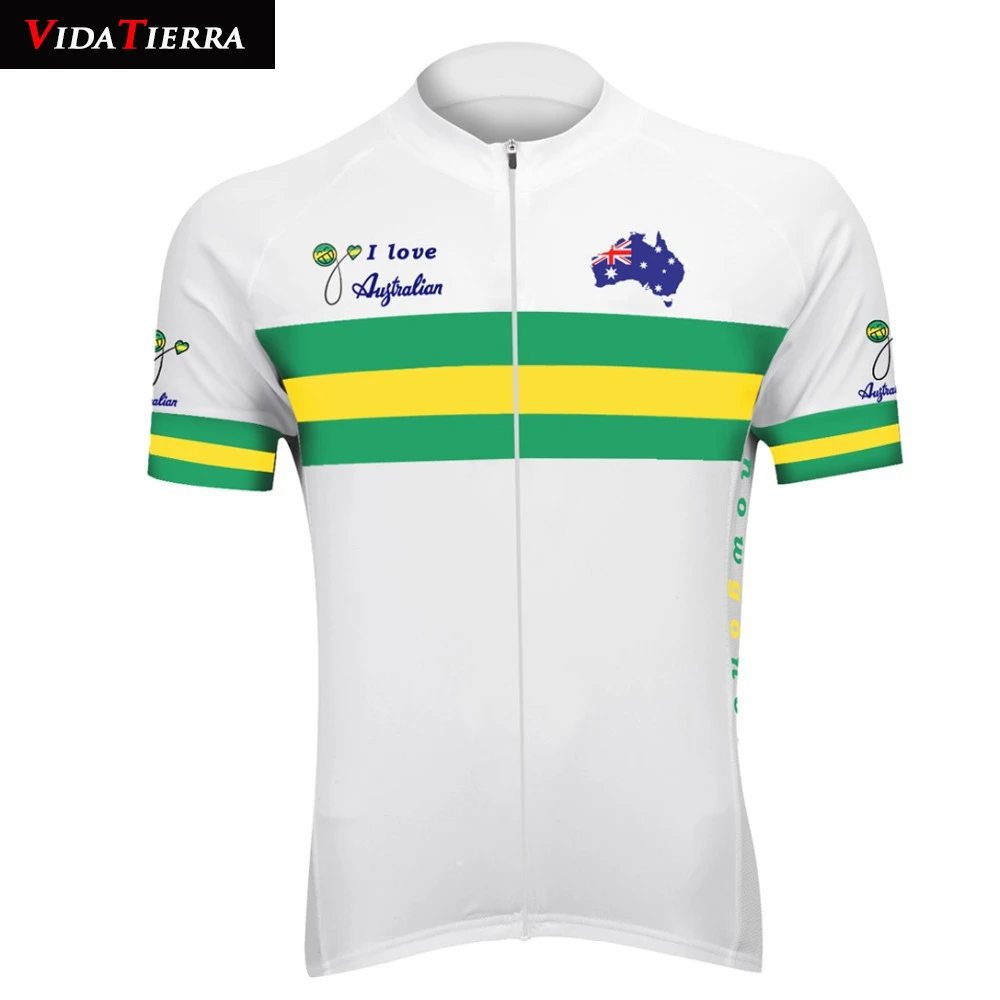 VIDATIERRA 2019 cycling jersey green/white Australian national team bike wear tops national team Map pattern honour lucky cool