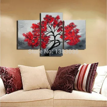 

Hand Painted Red Tree Canvas Oil Painting Modern Abstract 3 Piece Wall Art Home Decor Picture Set