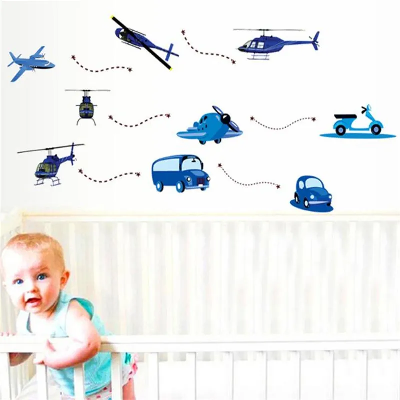 Idfiaf 50*70 см Автомобили Самолеты Wallstickers Мультфильм игрушечный автомобиль walldecals