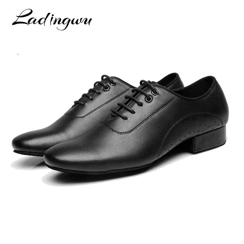 Ladingwu Genuine Leather Dance Shoes Men Sneakers Black Latin Ballroom Shoes Low Latin Heel 2.5cm Modern Dance Shoes New